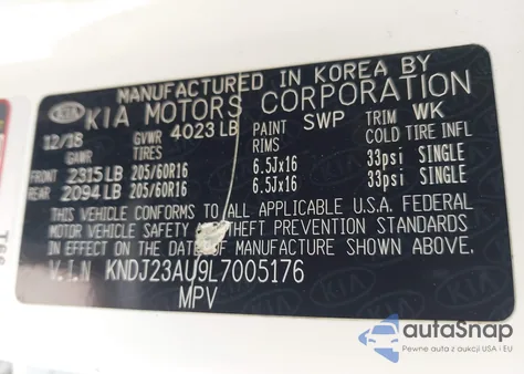 2020 Kia Soul S z USA, uszkodzony, nr VIN KNDJ23AU9L7005176